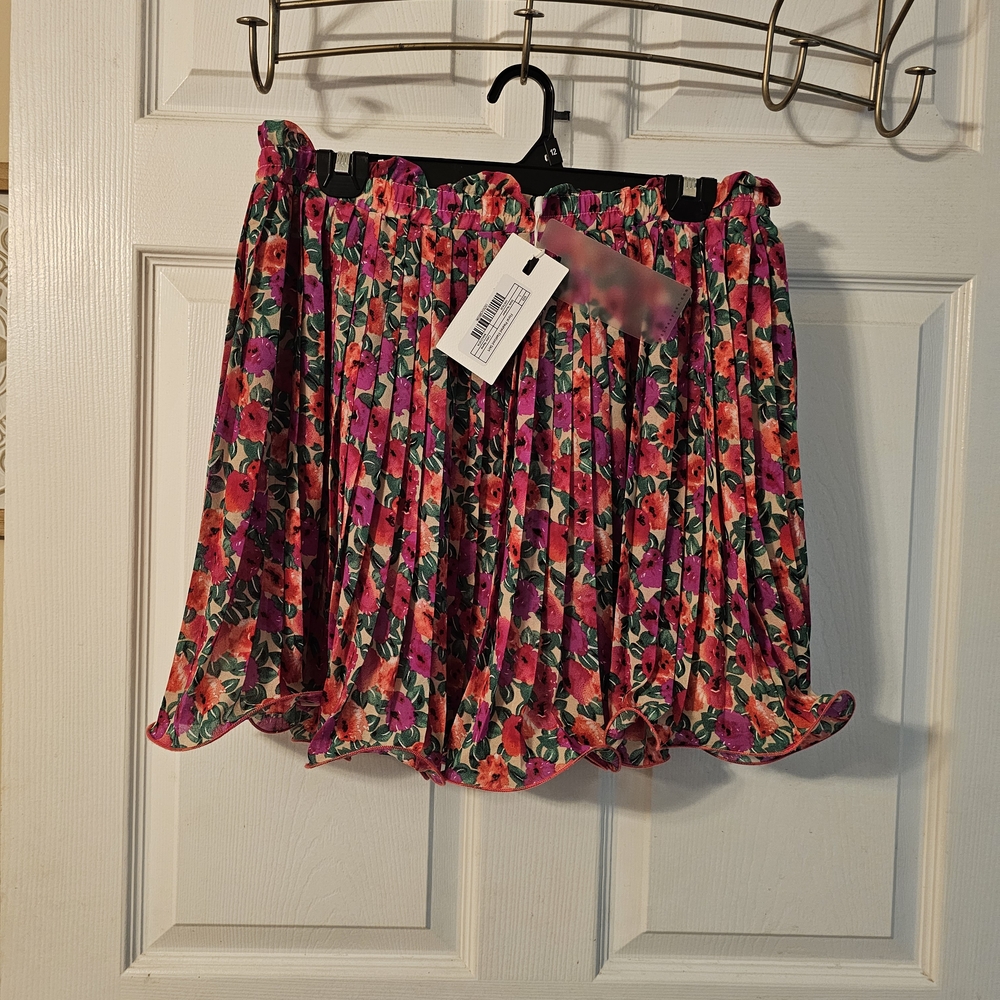 Red and Black Bubble Mini Skirt with Pleated Ruffles